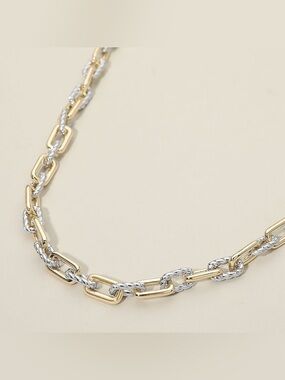14K Gold Plated Two Tone Chunky Textured Mixed Link Chain Necklace